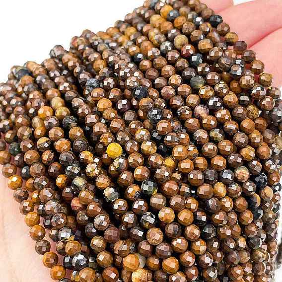 Природных тигровый глаз бисер нитей, граненые, круглые