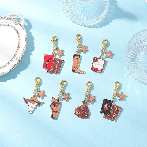 7Шт подвесные украшения из сплава эмали, с цинковым сплавом застежками омаров коготь, вестерн-ковбойский сериал