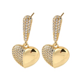 Brass Pave Cubic Zirconia Stud Earrings for Women, Heart