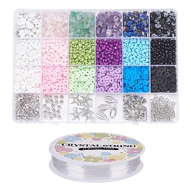 Mélange de pierres et de graines de verre et de perles d'argile polymère ensemble de bijoux à bricoler soi-même kit de fabrication, avec les accessoires en fer, fermoirs et perles en alliage, pendentifs en plastique ccb, fil élastique