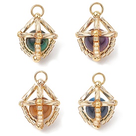 Подвески из натурального тигрового глаза (окрашенного и нагретого) и стеклянных бусин ручной работы, с прыжковых колец, золотые