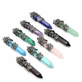 Gemstone Pointed Big Pendants, Faceted Bullet Charms with Flower