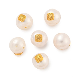 Round Natural Freshwater Pearl Beads, with Long-Lasting Plated Rack Plating Brass Square Findings