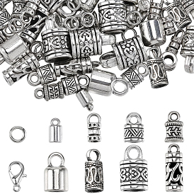 80шт 8 стили тибетский стиль сплав наконечник шнура, колонка, с застежками-карабинами из цинкового сплава 50шт., 100 шт. 304 открытые соединительные кольца из нержавеющей стали