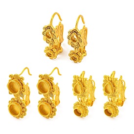 Flower Brass Earring Hooks with Round Tray, Lead Free & Cadmium Free