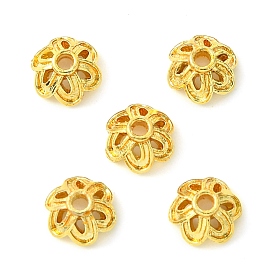 Rack Plating Brass Bead Caps, Long-Lasting Plated, Lead Free & Cadmium Free, 6-Petal Flower