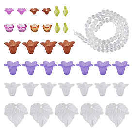 360 шт 9 стили прозрачные акриловые бусины, матовые, цветок, с 1нитями стеклянных бусин