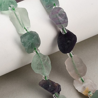 Natural Rainbow Fluorite Beads Strands, Raw Rough, Nuggets, with Seed Beads