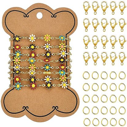 Kits de fabricación de collar de bricolaje, 1 m cadenas de eslabones soldados de latón esmaltado hechos a mano, con papel de tarjetas, margarita, 20 Uds cierres de garra de langosta y 20 Uds anillos de salto