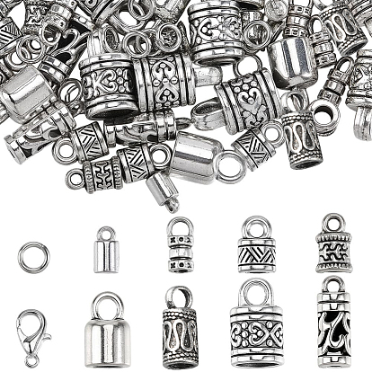 80шт 8 стили тибетский стиль сплав наконечник шнура, колонка, с застежками-карабинами из цинкового сплава 50шт., 100 шт. 304 открытые соединительные кольца из нержавеющей стали