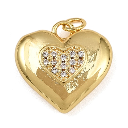 Латунные микро проложить кубического циркония подвески, прелести в форме сердца, стойки покрытие, без кадмия и без свинца, долговечный, с целью перехода в кольце