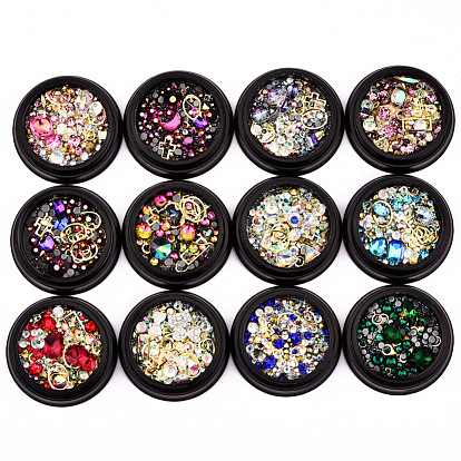 3D Nail Art Decorations, with Rhinestone & Alloy Findings & Seed Beads, Mixed Shapes