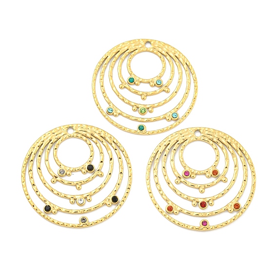 Настоящее 18k позолоченное вакуумное покрытие pvd 304 подвески из нержавеющей стали, с красочными горный хрусталь, плоские круглые прелести