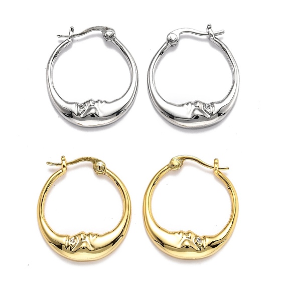 Латунные серьги-кольца из прозрачного кубического циркония, кольцо с луной