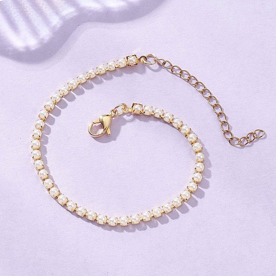 Браслеты-цепочки с квадратными звеньями из латунного когтя и АБС-пластика с имитацией жемчуга для женщин, с 304 удлинителями цепи из нержавеющей стали