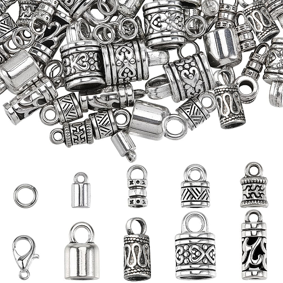 80шт 8 стили тибетский стиль сплав наконечник шнура, колонка, с застежками-карабинами из цинкового сплава 50шт., 100 шт. 304 открытые соединительные кольца из нержавеющей стали