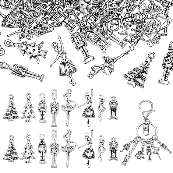 96Pcs 8 Styles Tibetan Style Alloy Pendants Sets