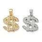 Brass Micro Pave Clear Cubic Zirconia Pendants, Dollar Sign Charms