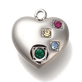 304 Stainless Steel Colorful Rhinestone Charms, Heart Charm