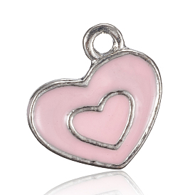 Platinum Plated Alloy Enamel Heart Charms, 14x14x2mm, Hole: 1mm