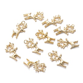 Colgantes de circonitas cúbicas micro pavé de latón chapado en oro real 18k de navidad, con anillo de salto, ciervo