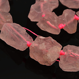 Natural Gemstone Rose Quartz Rough Nuggets Bead Strands, 13~40x10~26x10~23mm, Hole: 2mm, about 14~19pcs/strand, 16.54 inch