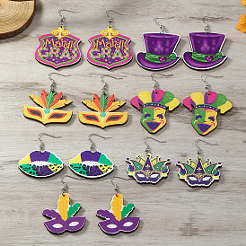 Серьги-подвески из деревянных перьев для карнавальной вечеринки, платина