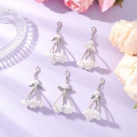 5шт. АБС-пластик, имитация жемчуга, подвесные украшения, ангел, с акриловой, сплав тибетского стиля и железо