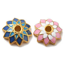 Multi-Petal Alloy Enamel Bead Caps, Cadmium Free & Lead Free, Golden, Flower