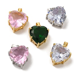 Brass Micro Pave Cubic Zirconia Pendants, Long-Lasting Plated, Cadmium Free & Lead Free, Heart