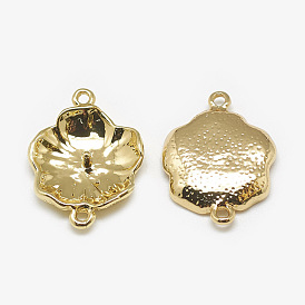 Brass Cabochon Connector Settings, Flower, Real 18K Gold Plated