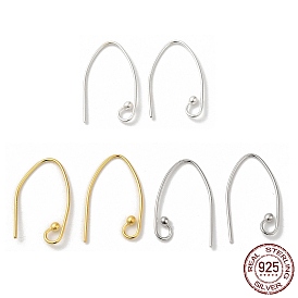 925 Sterling Silver Earring Hooks, Circle Ball End Ear Wire, with S925 Stamp