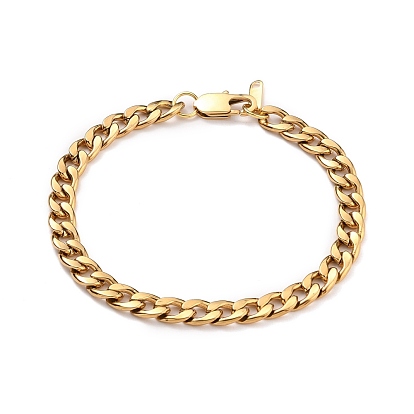 304 Stainless Steel Cuban Link Chain Bracelets, with Lobster Claw Clasps