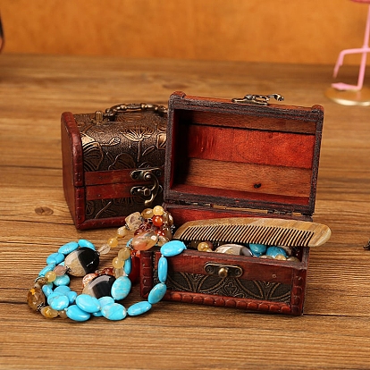 Wooden Portable Storage Boxes, with Iron Clasps & Iron Handle, Rectangle