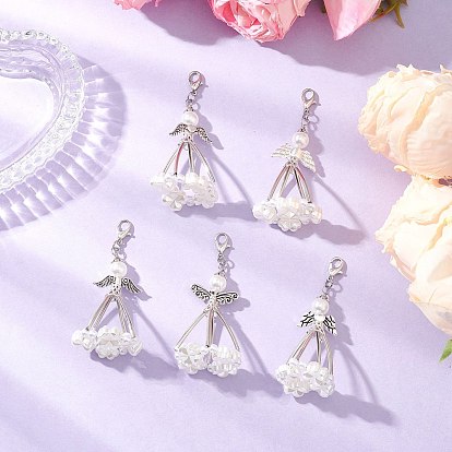 5шт. АБС-пластик, имитация жемчуга, подвесные украшения, ангел, с акриловой, сплав тибетского стиля и железо