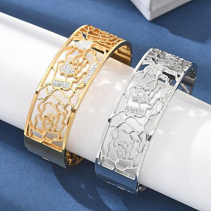 Ионное покрытие (ip) 304 браслеты из нержавеющей стали с полимерной глиной и стразами для женщин, цветок