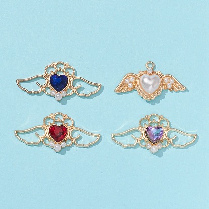 4шт 4 подвески из сплава с гальванопокрытием, с пластиковой имитационной жемчужиной, крыло с сердцем