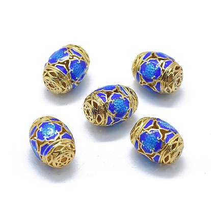 Hollow Brass Enamel Beads, Barrel, Golden