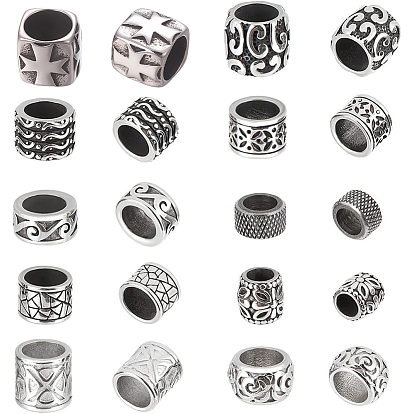 10шт 10 стиль 304 европейские бусины из нержавеющей стали, бусины с большим отверстием, колонна, рондель и бочка