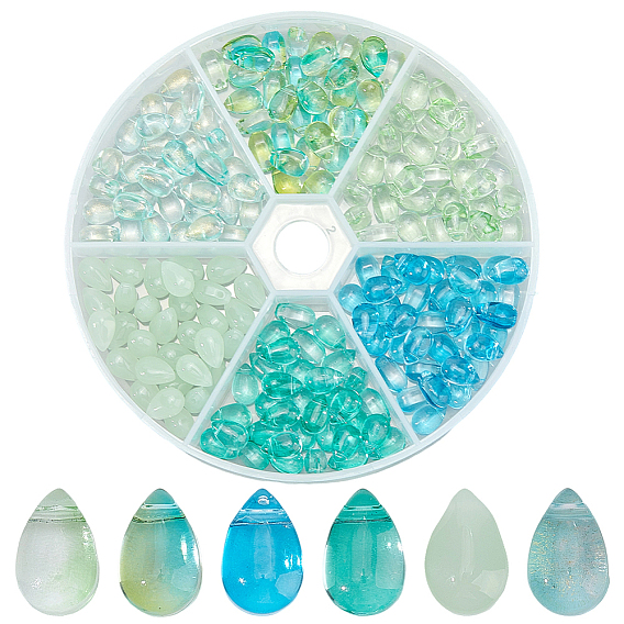 210 шт 6 цвета прозрачные стеклянные бусины, сверху просверленные бусы, слеза