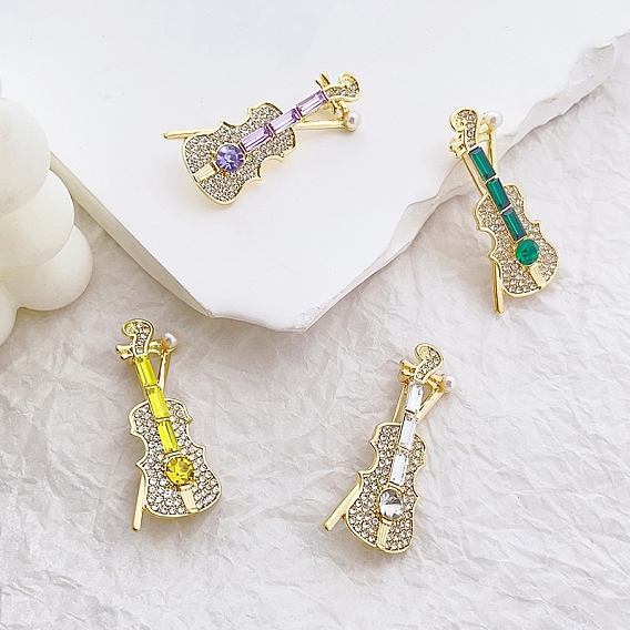 Броши со стразами из сплава музыкальных инструментов, скрипка