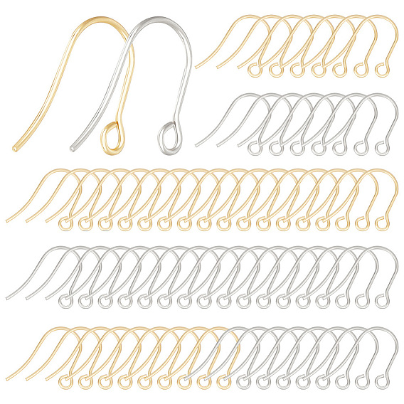 200 шт. 2 цвета 304 крючки для серег из нержавеющей стали, провод уха, с горизонтальной петлей