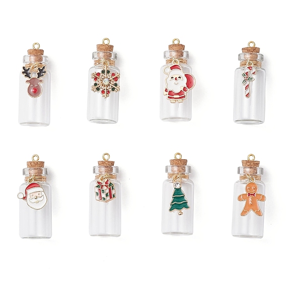 8 шт. рождественские стеклянные подвески в виде бутылок с желаниями, с эмалевой фурнитурой из сплава и железной петлей, разнообразные