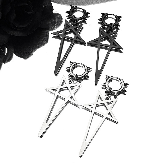 304 Stainless Steel Hoop Dangle Earrings, Star