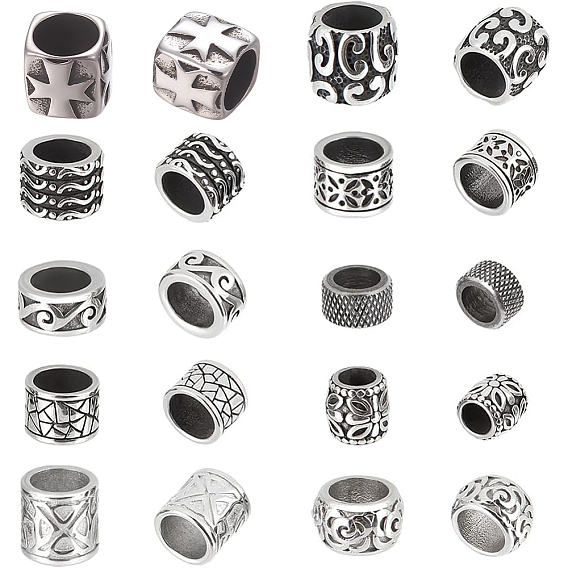 10шт 10 стиль 304 европейские бусины из нержавеющей стали, бусины с большим отверстием, колонна, рондель и бочка