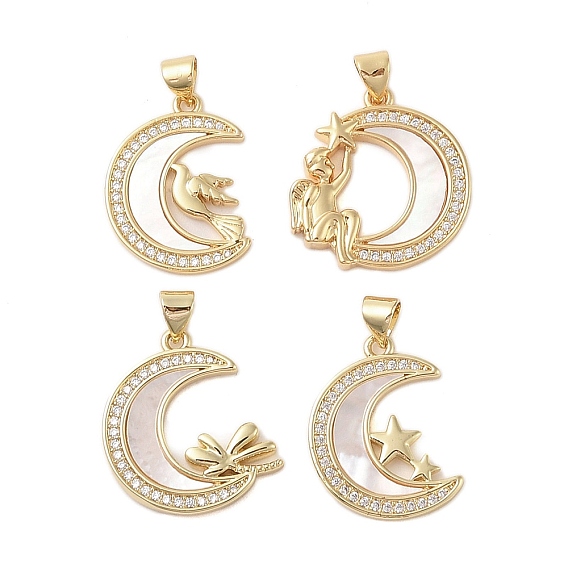 Латунные микропаве прозрачные подвески с фианитом, с оболочкой, без кадмия и без свинца, луна, реальный 18 k позолоченный