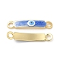 Brass Connector Charms, Curved Rectangle Links with Evil Eye Pattern, with Enamel, Real 18K Gold Plated, Long-Lasting Plated