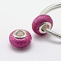 Glitter Powder Handmade Lampwork Large Hole Rondelle European Beads, with Double Silver Color Plated Brass Cores