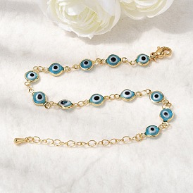 Браслет из латунных звеньев для женщин, злые глаза, с акриловой, стойки покрытие, долговечный, без свинца и без кадмия