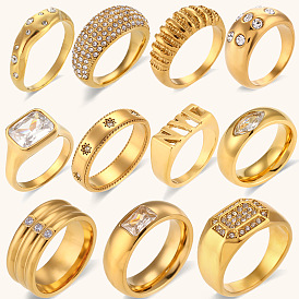 Minimalist Stainless Steel Gold Plated CZ Ring Set for Women